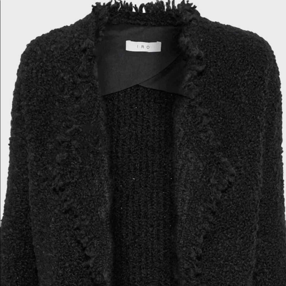 IRO Campbell Frayed Boucle-Knit Mohair Wool Blend Jacket in Black size 38